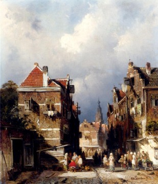  Charles Peintre - Une scène de rue hollandaise paysage Charles Leickert